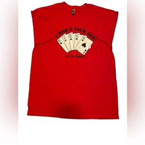 Vegas T shirt , humor , size large , red .( shadow in pic , shirt is like new